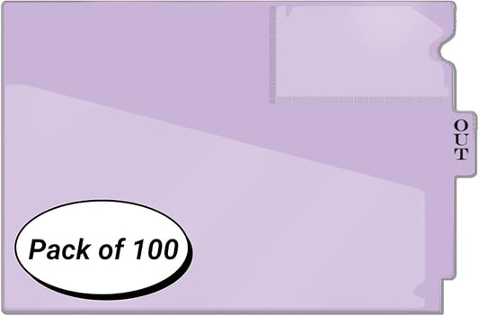 Doctor Stuff - Center Tab Vinyl Out Guides, Diagonal Cut Front Pocket, Top Charge Out Slip Pocket, Plastic File Folder, Letter Size 9" x 13-1/4", Lavender, 100/Box