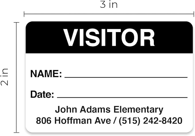 Personalized Black and White Visitor Pass Stickers / 500 Custom Name ID Guest Labels / 2" x 3" Safety School Hospital Business Office Identification Badge Sticker