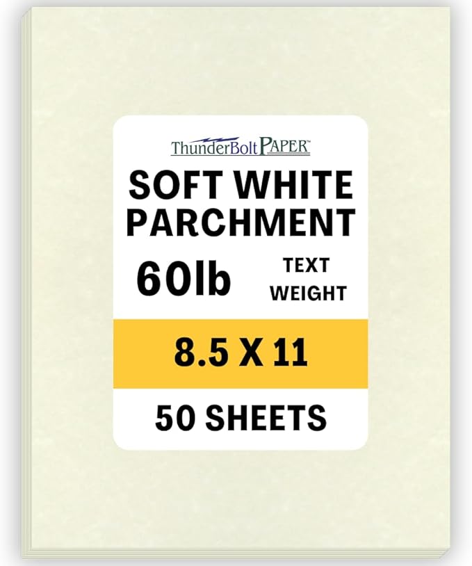50 Soft White Parchment 60# Text (=24# Bond) Paper Sheets - 8.5 X 11 Inches Standard Letter |Flyer Size - 60 Pound is Not Card Weight - Vintage Colored Old Parchment Semblance