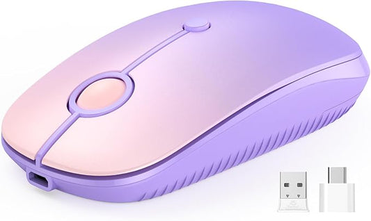 VssoPlor Type C Wireless Mouse, USB C MacBook Wireless Mouse Dual Mode 2.4G Cordless Mice with Nano USB and Type C Receiver Compatible with PC, Laptop, MacBook, ipad-Gradient Purple