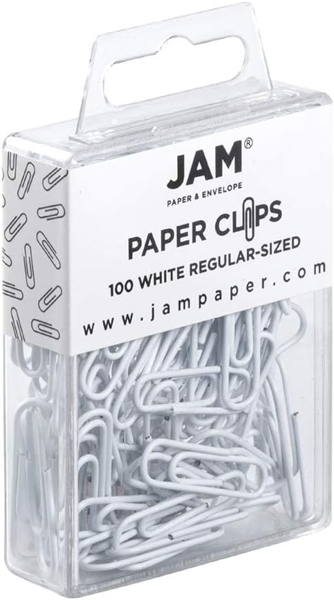 JAM PAPER Colorful Standard Paper Clips - Regular 1 Inch - White Paperclips - 100/Pack