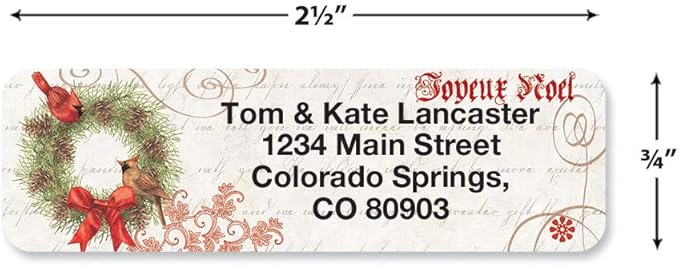 Joyelle Christmas Rolled Personalized Return Address Mailing Labels with Dispenser, Set of 250, 5 Designs, Small ¾ x 2½ Inch Size, Custom Self-Adhesive Sticker Roll, by Colorful Images