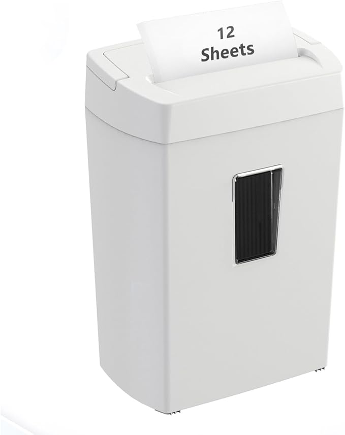 Bonsaii 12-Sheet Crosscut Paper Shredder for Home Office, P-4 Security, 5-Minute Continuous Run Time, Overheat Protection, 5.5-Gallon Bin with Clear Window & Handle, Compact White Design