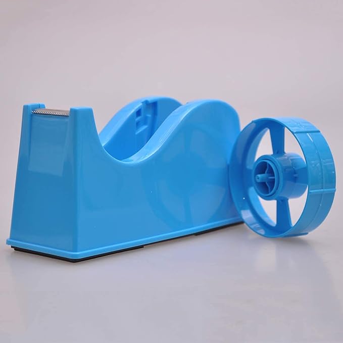 Desktop Tape Dispenser Adhesive Roll Holder (Fits 1" & 3" Core) with Weighted Nonskid Base Blue