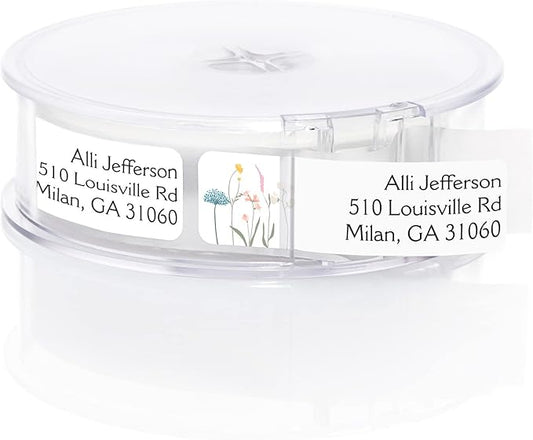 Wildflower Rolled Address Labels / 500 Personalized Return Address Labels/Designer Address Stickers in Elegant Plastic Dispenser