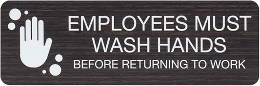 SBLABELS Employees Must Wash Hands Indoor Easy Adhesive Mount Door and Wall Sign for Restaurants and Small Businesses 3" x 9" - Dark Wood