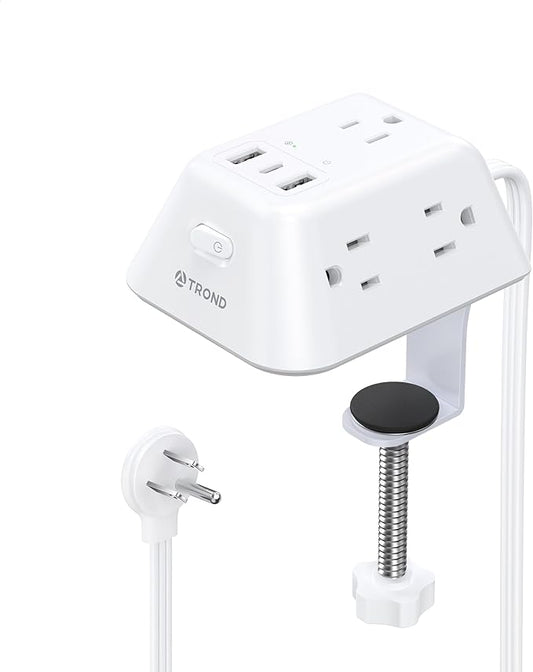 Desk Clamp Power Strip, Surge Protector with 5 AC Outlets and 3 USB Ports, Desk Mount Charging Station, Fit 1.97in Tabletop Edge Thick, 10FT Extension Cord, for Home Office Gaming Accessories