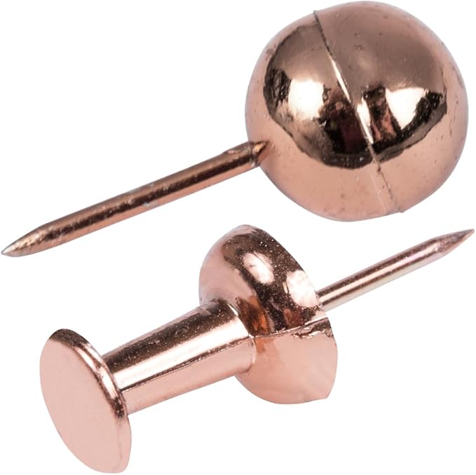 JAM PAPER Colorful Push Pins - Flat & Round Head Thumb Tack Combo Set - Rose Gold Pushpins - 200/Pack