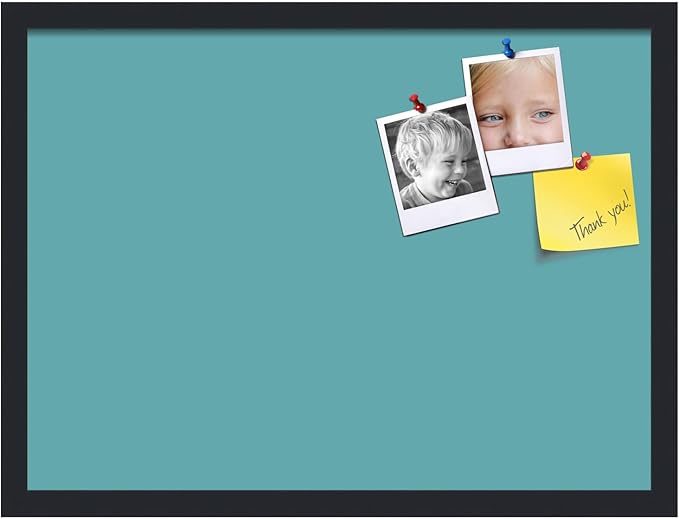 PinPix 23x17 Inch Cork Bulletin Board. This Decorative Framed Pin Board Comes with Aqua Pastel Design and a Satin Black Frame. Ideal for Home Office Decor or Message Board (PinPix-1806)