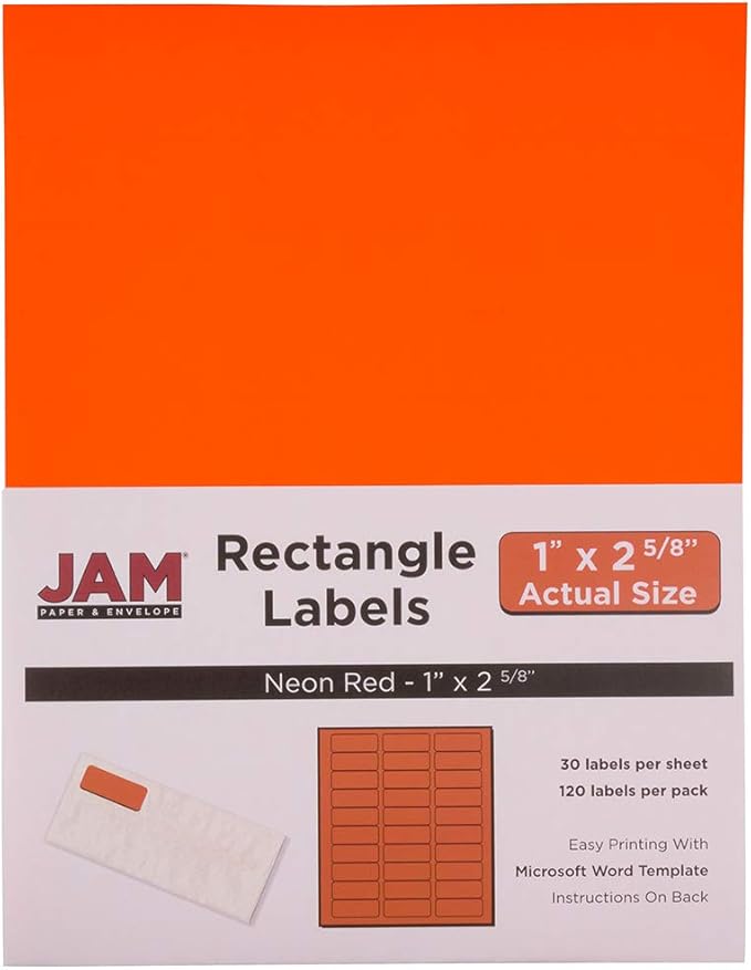 JAM PAPER Return Address Labels - Standard Mailing - 1 x 2 5/8 - Neon Deep Red/Orange - 120 Shipping Labels/Pack
