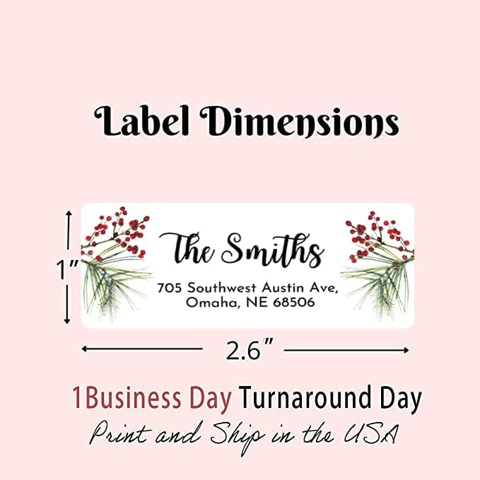 Personalized Christmas Return Address Labels - Custom Holiday Return Address Labels, Set of 120 Self Adhesive Mailing Rectangle Personalized Name Stickers (Pattern 1)