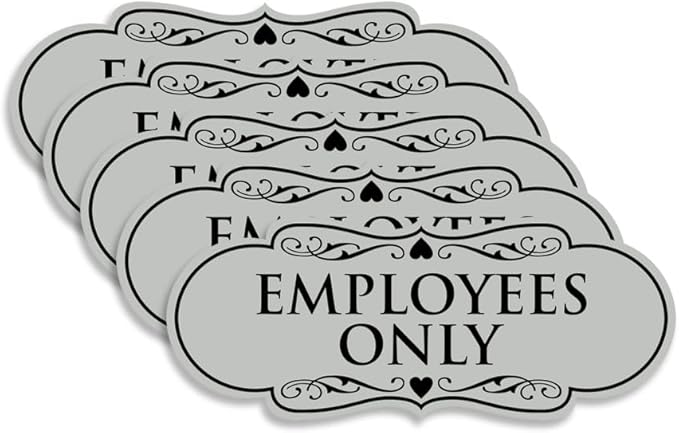 Designer EMPLOYEES ONLY Sign | Easy Installation | Office or Business Signs | Workplace Safety - Lt Gray - Medium (5 Pack)