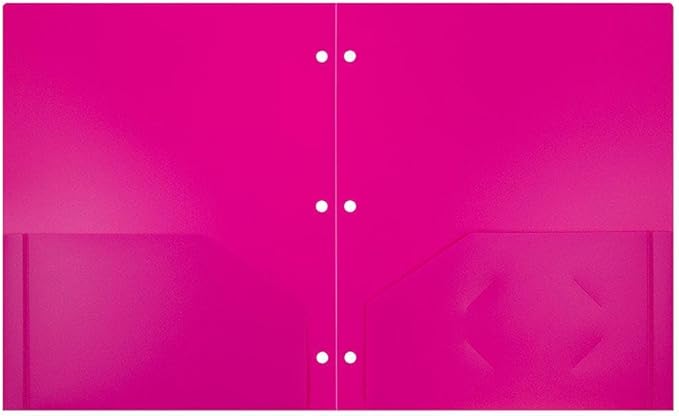 JAM PAPER Heavy Duty Plastic 3 Hole Punch Pocket Folders - Extra Tough School Folders - Fuchsia Hot Pink - Bulk 48/Pack