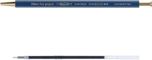 MARK'STYLE Time For Paper – Retro styling Ballpoint Pen, 0.5mm Black Gel Ink, For Office, School, and Journaling | Made in Japan, Refill Included (Navy)