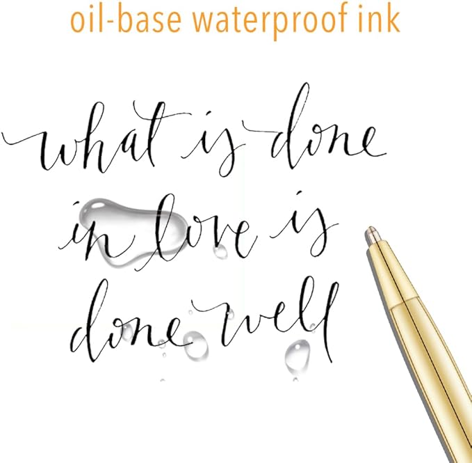 Unibene 12 Pack Slim Gold Ballpoint Pens Black Ink 1 mm - Black ink, Nice Gift for Business Office Students Teachers Wedding Guest