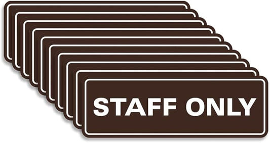 All Quality Standard Staff Only Wall or Door Sign | Easy Installation | Office Workplace Signs | Enhanced Security ‌ - Dark Brown - Medium (10 Pack)
