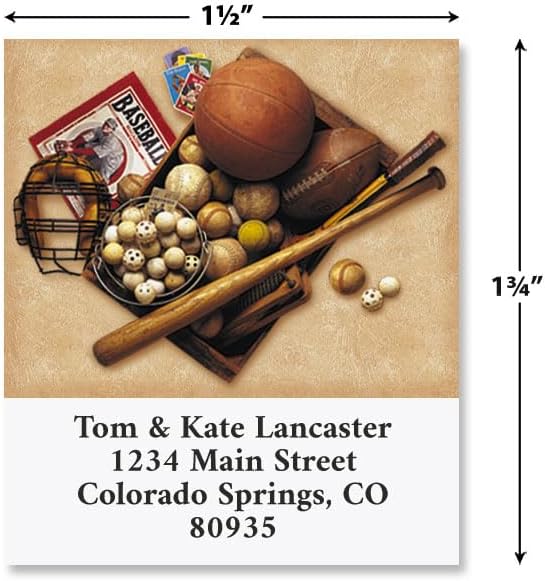 Those were The Days Nostalgic Sports Balls Square Return Address Labels - Set of 144 1-1/8" x 2-1/4" Self-Adhesive, Flat-Sheet Labels