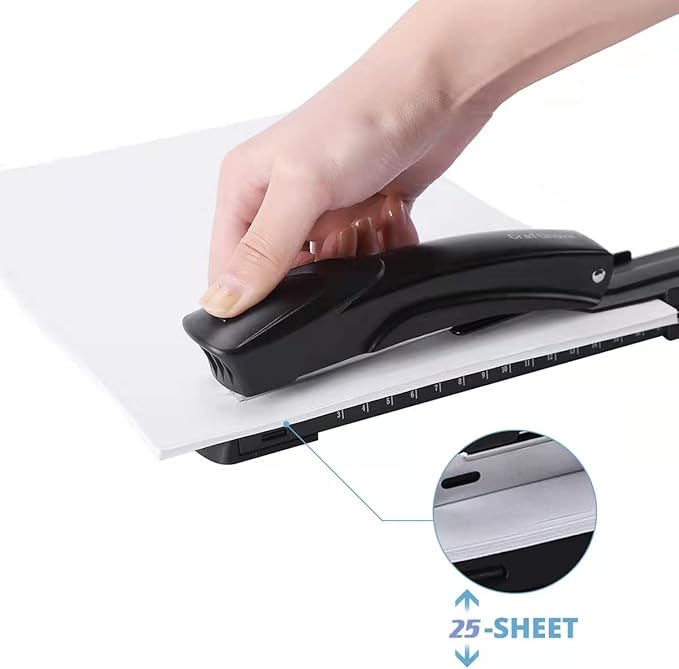 Long Reach Stapler,with 2000 Staples & Stapler Remover Full Strip，20-25 Sheet Capacity,with Built-in Ruler and Adjustable Locking Paper Guide, Black