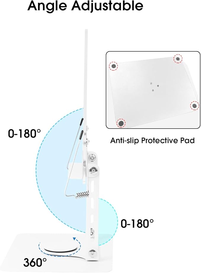 Honagu Book Stand for Reading, Adjustable Book Holder with 360 Degree Rotating Base & Page Clips, Hands Free Foldable Desktop Cookbook Stand for Sheet Music, Laptop, Recipe, Textbook (Acrylic)
