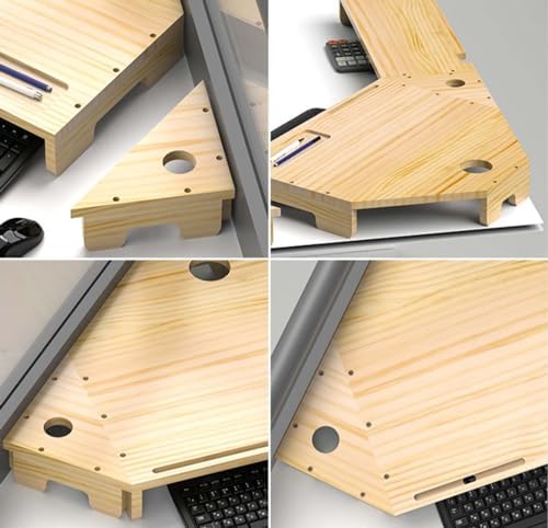 Large Corner Monitor Stand, Solid Wood Desk Organizer with Cable Management, Easy Assembly Display Rack for Office Supplies, Unfinished, 11cm Height (4 3/8in)