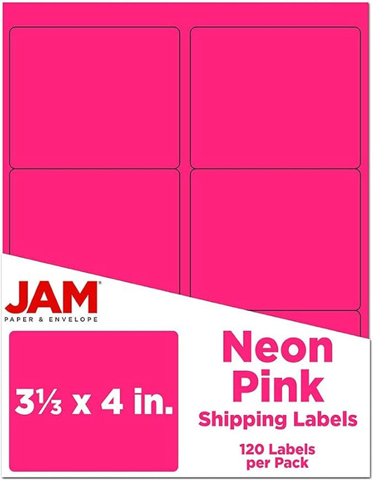 JAM PAPER Shipping Address Labels - Large - 3 1/3 x 4 - Neon Fluorescent Pink - 120/Pack