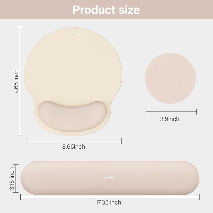 MOSISO Wrist Rest Support for Mouse Pad&Keyboard Set, Circle Curved Ergonomic Mousepad&Coaster Non-Slip Base Home/Office Pain Relief&Easy Typing Pad with Soft Cloth&Silicone Lining, Apricot