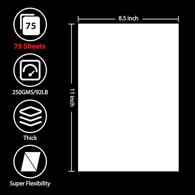 OcePor 75 Sheets White Cardstock 8.5 x 11, 92lb/250gsm Card Stock Paper, Thick Printer Cardboard Paper, Heavy Cardstock for Invitation, Resume, Certificate, Business Cards, Office