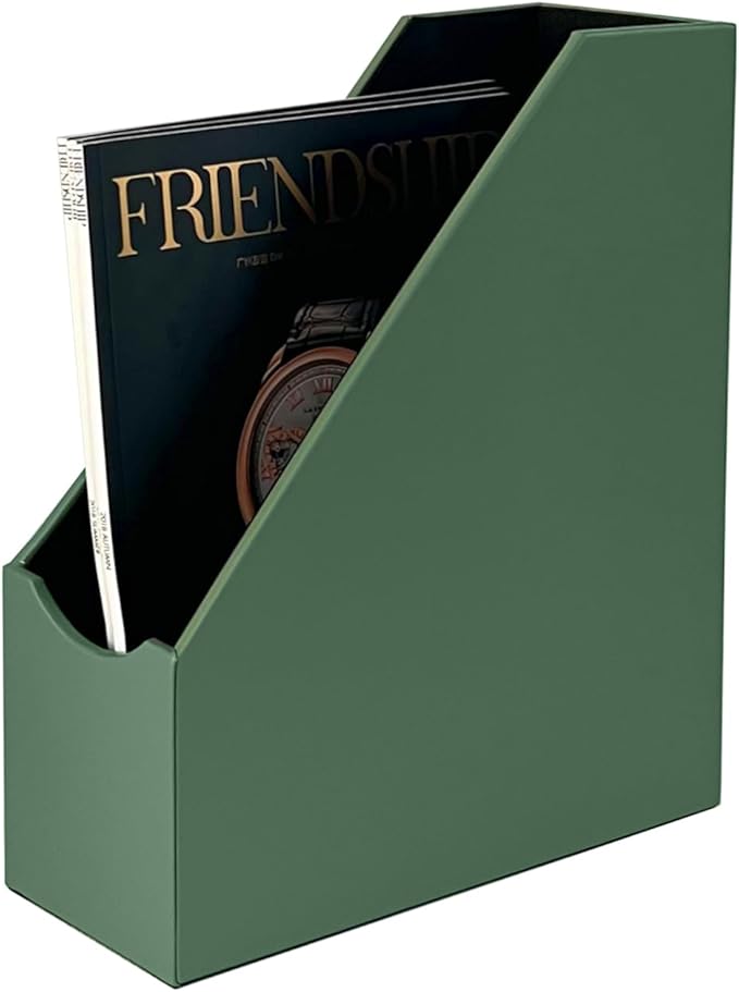 UnionBasic Magazine File Holder, Leatherette Desktop Document Organizer, Home Office Paper Holder File Storage Literature Sorter, Malachite Green