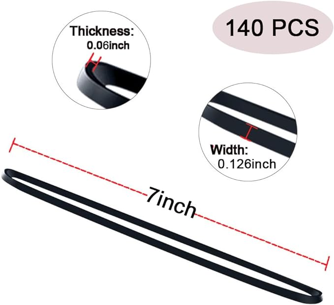 Black Heavy Duty Large Rubber Bands 140 Pack, Fits 8-33 Gallon Trash Cans, 7x1/8 Inches, Rubber Material