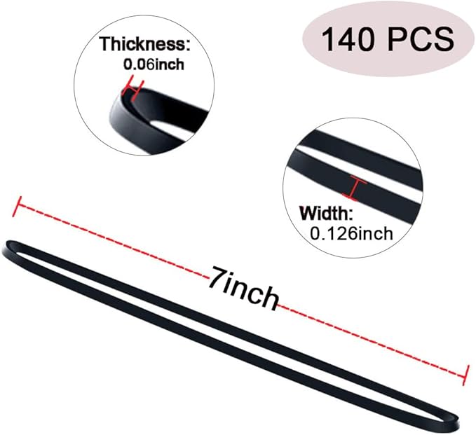 Large Rubber Bands 140 Pack, Heavy Duty Big Elastic Bands Size #117, Colored (Black, Blue, Red, Green), 7x1/8 Inches, Fits Up to 33 Gallon Trash Cans