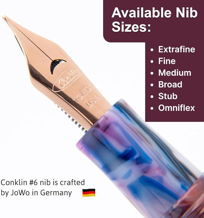 Conklin 1898 Fountain Pen, Misto Purple - Broad Nib | Unique Resin Blend Design | JoWo Stainless Steel Nib Made in Germany | Ideal Gift for Pen Lovers