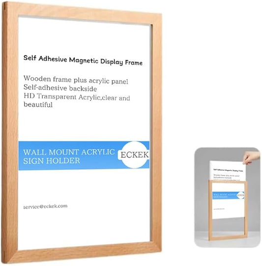 Wall Mount Acrylic Sign Holder Self Adhesive Magnetic Display Frame Clear Document Frame for Office, Store, School, Home, Wall Picture Frame (Beech A5 148×210mm/5.83×8.27inches)