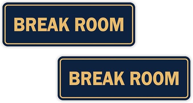 Standard Break Room Door or Wall Sign - Blue/Gold - Small 2 Pack