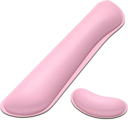 Dapesuom Keyboard Wrist Rest Set, Cute PU Leather Wrist Cushion for Computer Keyboard and Mousepad, Memory Foam Mouse Pad Rests Support with Non-Slip Base for Typing Pain Relief, Laptop, Rose Pink