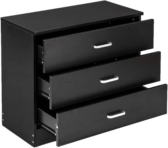 Karl home 3 Drawer Dresser, Modern Storage Chest of Drawers, Wood Bedside Table Night Table for Bedroom,Living Room (Black)