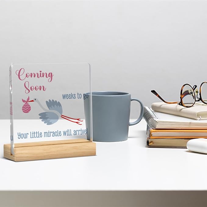 Baby Sonogram Sign,Baby countdown Announcement Gifts for Expecting Parents,Announcement New Mom Gender Gifts Wipeable Acrylic with Wood Stand 4 X 4 Inch