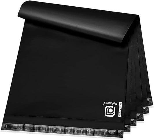 POLYSELLS 100 pcs 7.5x10.5 Inches Black Poly Mailers Shipping Envelopes, Strong Adhesive Sealing, Waterproof, and Tear-resistant Postal Mailing Bags for Clothing, Books, and Accessories