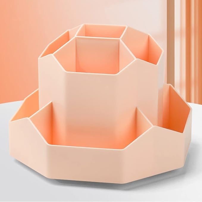 Rotating Art Supply Storage Organizer,Pencil Holder with 9 Compartment, Pen Storage Organizer, for Kids Art Desk, Homeschool Supplies, Home Office Desktop Organizer(Pink)