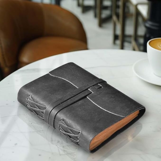 LEATHER VILLAGE Leather Bound Journal - Black, 8"X6", 220 Pages - Vintage Blank Paper Diary for Writing, Drawing, Sketchbook, and Travel Notebook - Ideal for Women and Men
