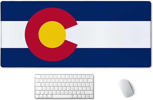 SSOIU Extended Gaming Mouse Pad Mat Large Desk Mat Non Slip Rubber Base Computer Desktop Laptop Keyboard Mouse Mat Stitched Edges, 35.5x15.7 in XXL Waterproof Mousepad for Work Game, Colorado Flag