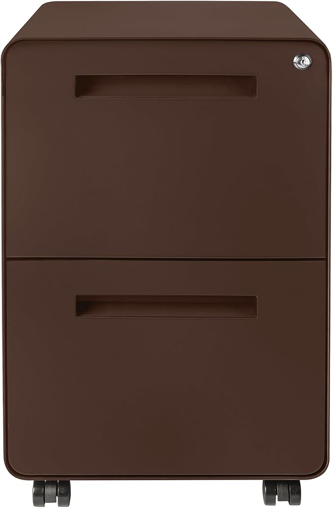 Laura Davidson Furniture Stockpile 2 Drawer Mobile File Cabinet with Lock - Under Desk Metal Filing Cabinet, Legal/Letter File Folders, Wheels and Stationary Feet, Pre-Assembled, Dark Brown
