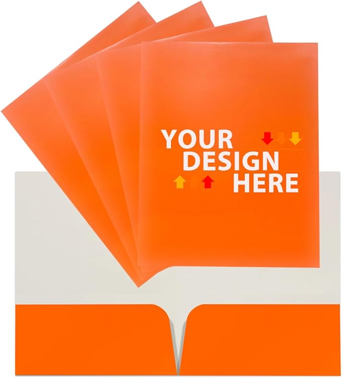JAM PAPER Custom Printed Semi-Gloss Folders with Round Corner Pockets - Personalized Logo & Text - 12pt C1S - Orange - 250/Pack