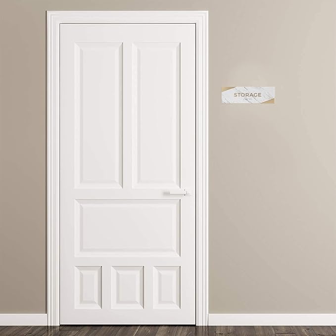 Storage Sign with Braille/Small Business Easy Adhesive Mount Door and Wall Sign / 3" x 9" Light Marble Design