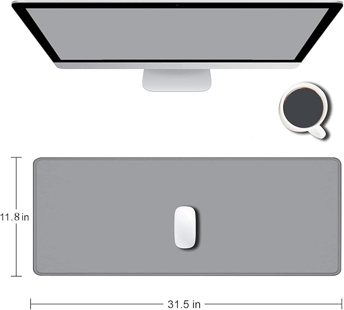 Gaming Large Mouse Pad, Extended XL Mousepad, Non-Slip Rubber Base Keyboard Mouse Mat Desk Pad for Work, Game, Office, Home, 31.5 x 11.8 in, Mid-Grey