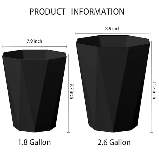 2 Pack Small Trash Can 1.8 Gallon Waste Basket Bathroom Garbage Bin for Dorms Toilets Bedrooms kitchends Offices,Black
