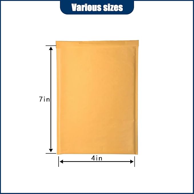 Natural Kraft Bubble Mailer Envelopes, Small Bubble Mailers 4x7 Inch, 50 Pack Padded Envelopes, Self-Seal Shipping Envelope,Tear-Resistant Mailing Envelope Padded