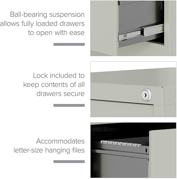 Scranton & Co 4-Drawer 22" Deep Letter Filing Cabinet in Black, Office Commercial Grade, Fully Assembled, Light Gray
