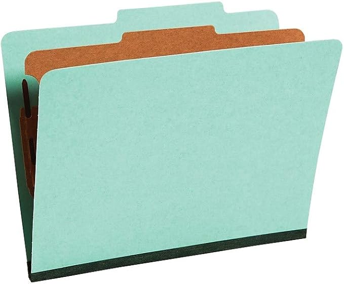 Staples Colored Pressboard Classification Folders, Letter, 1 Partition, Green, 20/Pack