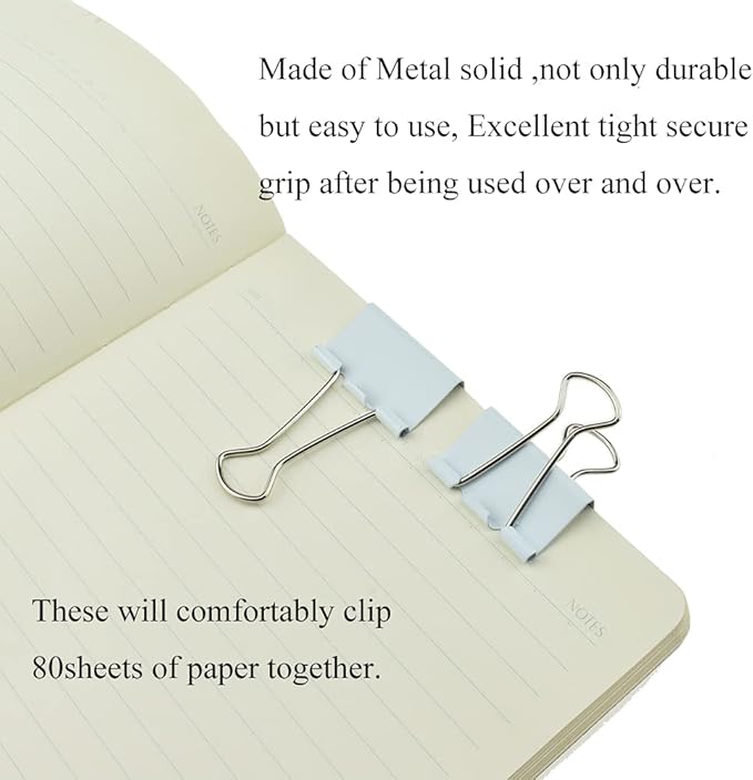 HAHIYO Binder Clips Paper Clamps Spring Steel Sturdy Medium 1.26 inches Width 0.39 Inch Capacity No Sharp Edges Heavy Duty Tight Grip Reusable White Metal Bright Finish for Home Office School 13 Pack