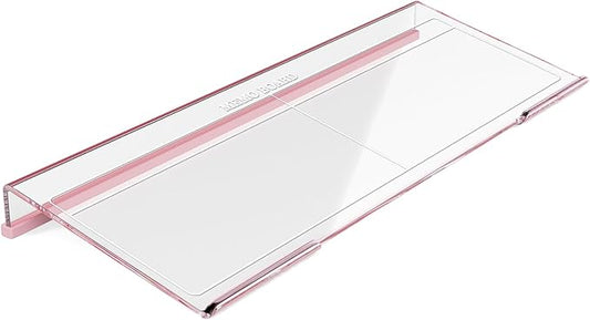Ergonomic Computer Keyboard Stand - 17 Inch Clear Acrylic Keyboard Riser for Desk Tilted Keyboard Holder Tray with Memo Board & Pink Non-Slip Strip for Home Office Easy Typing & Working